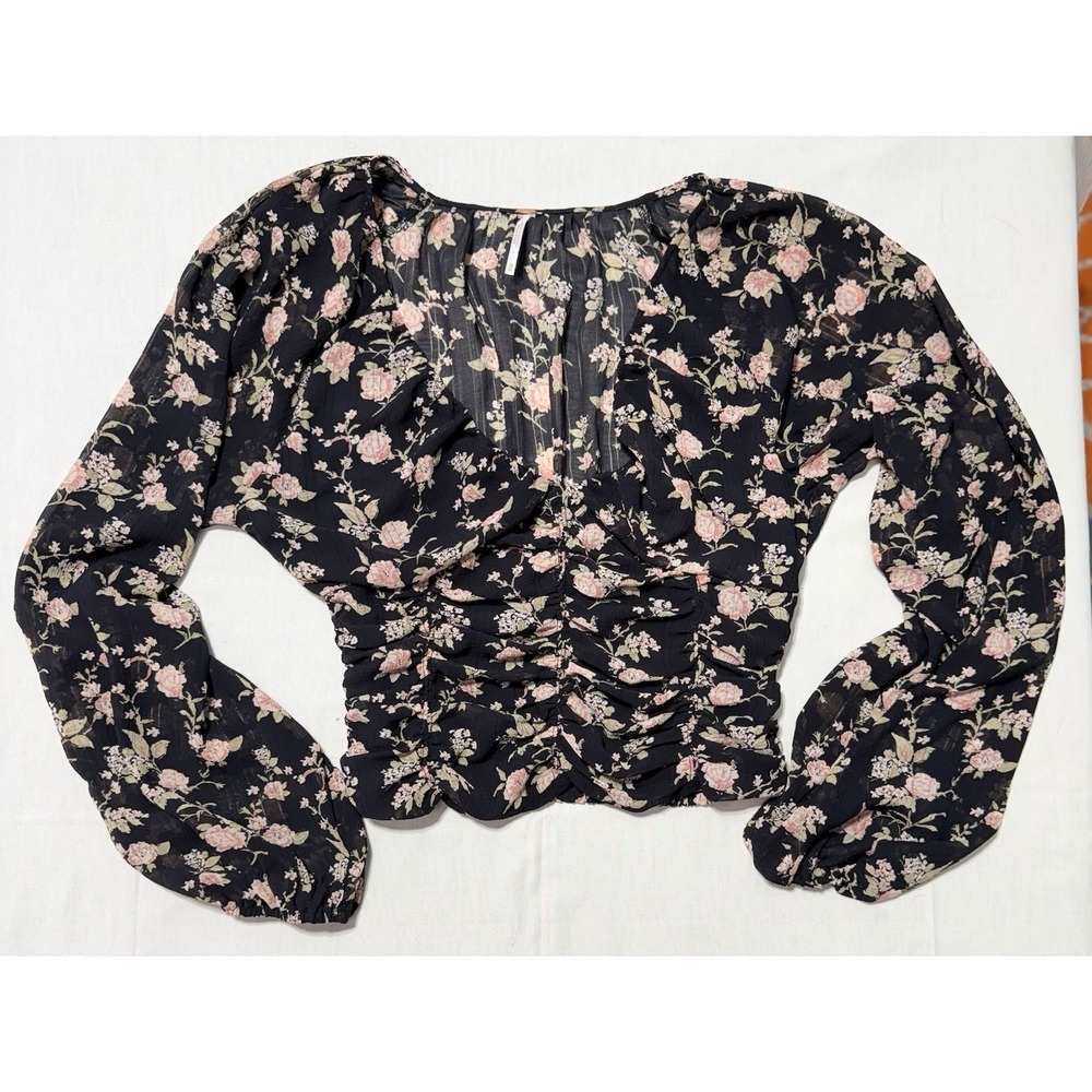 Free People Floral Crop Blouse M Peasant‎ EUC